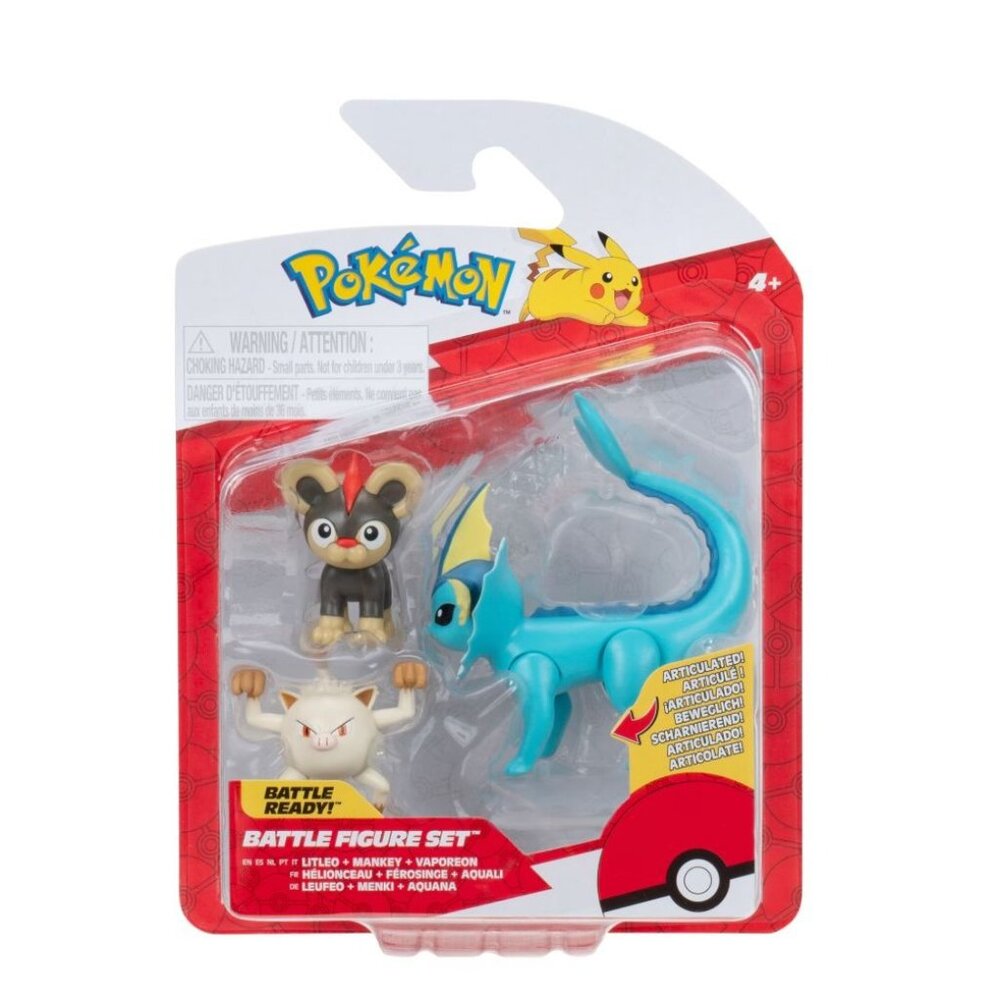Pokémon Battle Figure Set With Articulated LitLeo Mankey & Vaporeon 3-Pack Ages